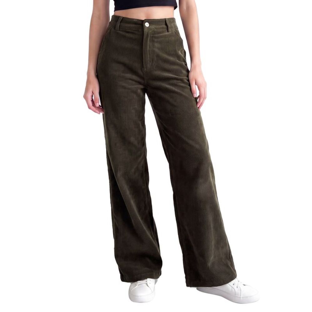 Women's Corduroy High Waist Straight Leg Pocket Pants Coffee